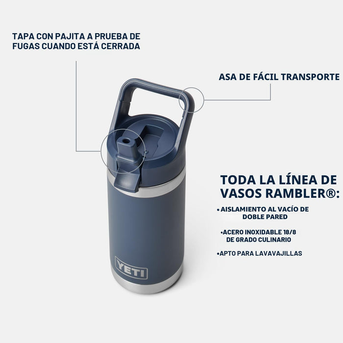 YETI Rambler Jr. Botella de 12 onzas para niños, con tapa con pajilla