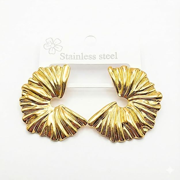 Pendientes texturizados dorados para mujer de acero inoxidable
