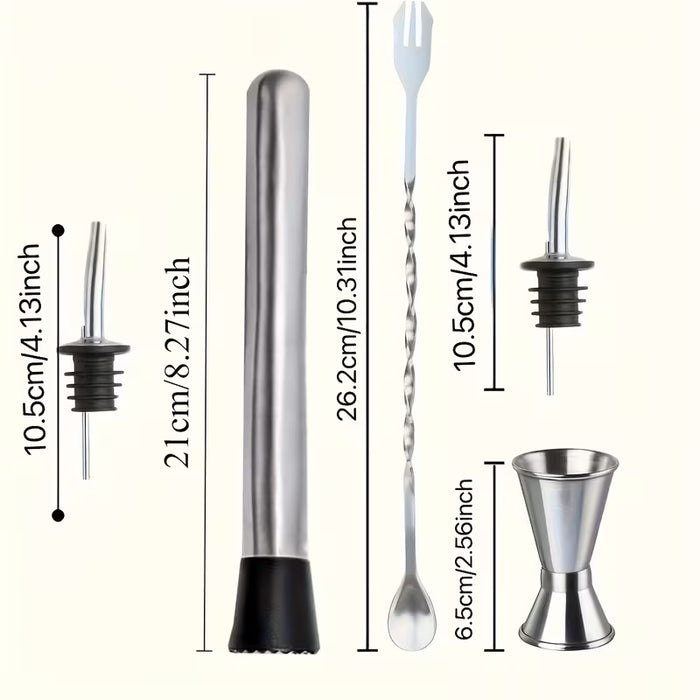 Juego de barman de cocteles profesional de acero inoxidable de 5 piezas