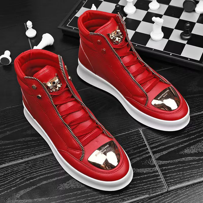 Zapatillas Casuales Altas Rojas para Hombre con Suelas Blancas - Suelas Gruesas de Goma