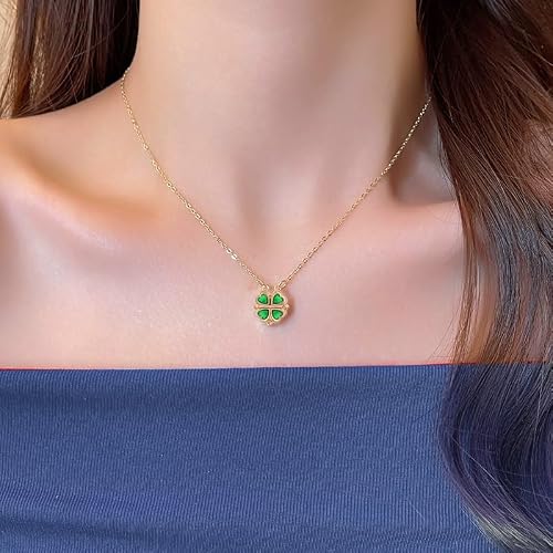 Collar con colgante de trébol de cuatro hojas verde esmeralda: de acero inoxidable