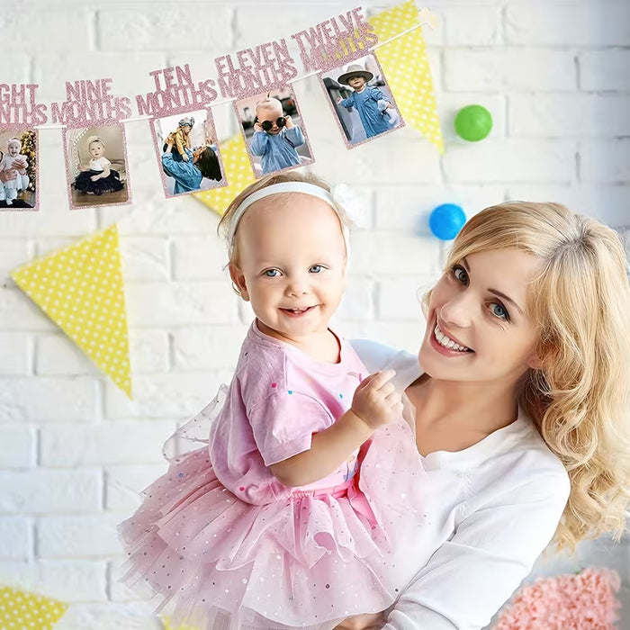 Banner de fotos para el primer cumpleaños, banner de fotos de recién nacido a 12 meses