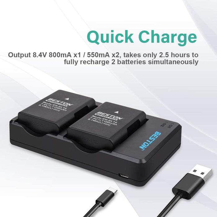 BESTON Paquete de 2 baterías EN-EL14 / EN-EL14a y cargador USB rápido compatible con Nikon