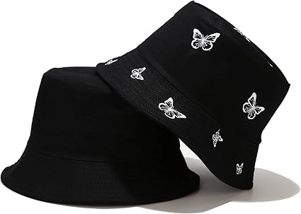 Umeepar Sombrero de pescador con bordado de mariposa, reversible, para mujeres