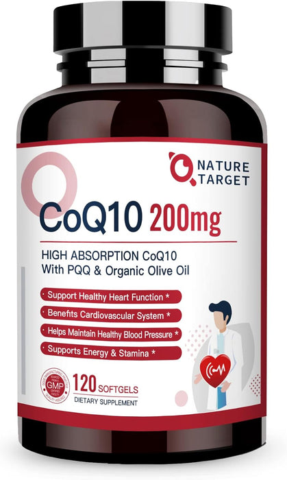 NATURE TARGET Cápsulas blandas CoQ10 de 200 mg con PQQ, 120 porciones
