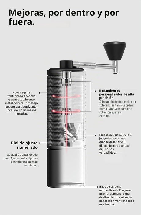 Timemore C5 Pro - Molinillo de café manual de 30 g con rebaba cónica - Ajuste interno ajustable