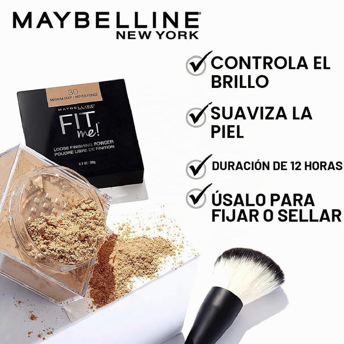 Maybelline Fit Me - Polvo fijador suelto, polvo facial y maquillaje de acabado, medio profundo