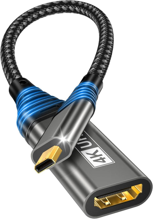 Adaptador Micro HDMI a HDMI, 4K @60Hz 3D 1080P Tipo D a A