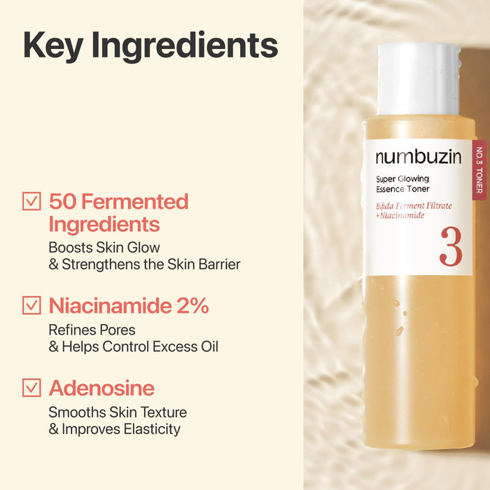 numbuzin No.3 Súper Esencia Tónico Luminoso, Tónico Fermentado para el Brillo