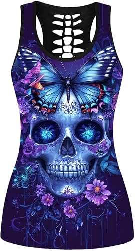 Sister Amy Camiseta sin mangas con estampado de calavera calada para mujer