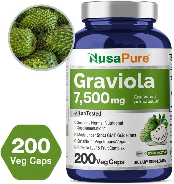 NusaPure Graviola 7500 mg Equivalente por cápsula 200 Extracto vegetal sin OMG 20:1