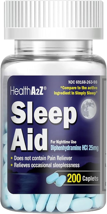 HealthA2Z Ayuda para dormir 200 cápsulas Difenhidramina HCl 25 mg