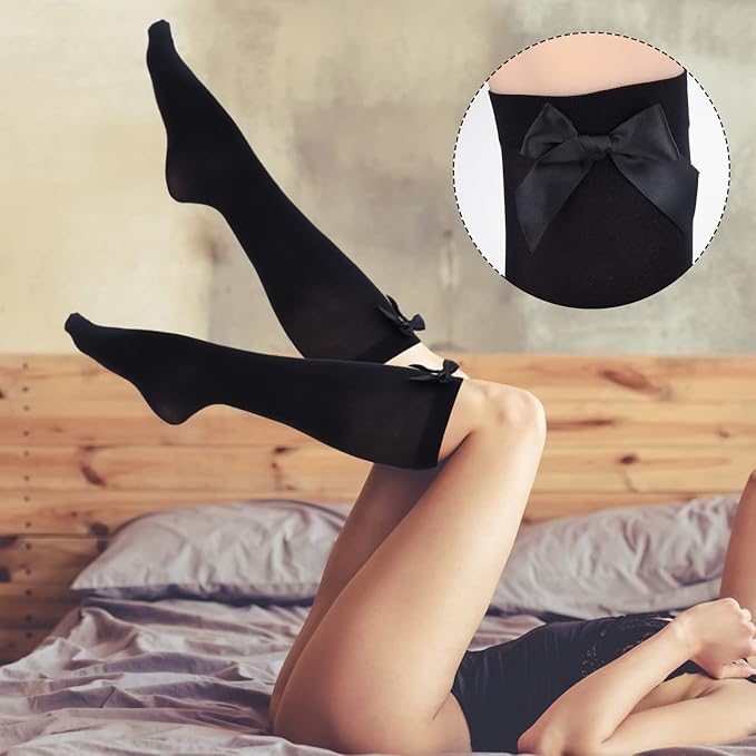 Medias altas hasta las rodillas con lazo para mujer