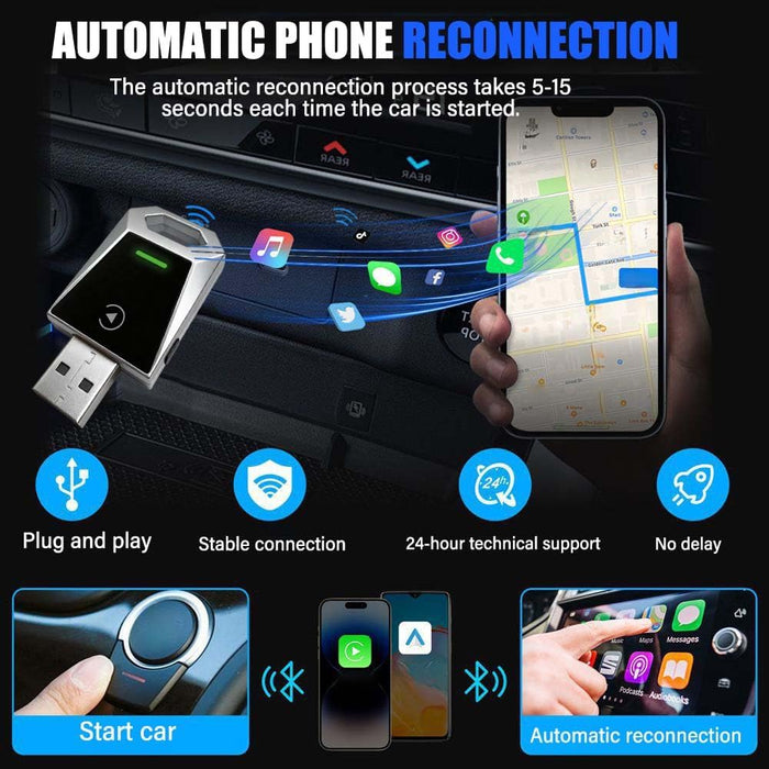 Adaptador Carplay, Convierte el Sistema Original de Cableado a Inalámbrico