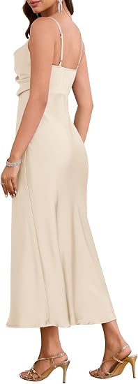 Vestido de satén de verano para mujer, elegante con cuello redondo y tirantes ajustables