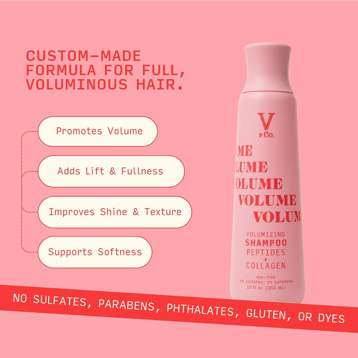V&Co. Champú voluminizador con tecnología de péptidos, 355 ml, sin sulfatos