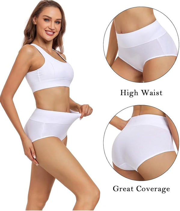 wirarpa Ropa interior para mujer, de cintura alta, de algodón, suave, cobertura completa, paquete de 5 unidades