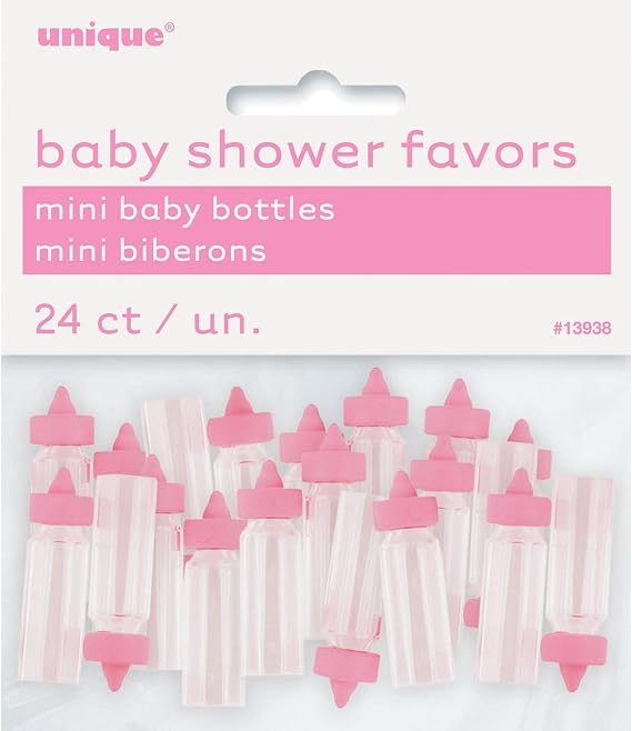 Mini botellas de plástico rosa bebé para regalos - 24 unidades - Ideales para baby showers