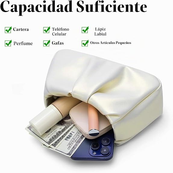 Bolsos de noche para mujer de mano con perlas de cuero suave