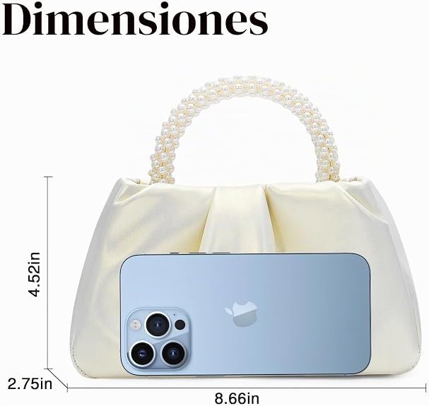 Bolsos de noche para mujer de mano con perlas de cuero suave