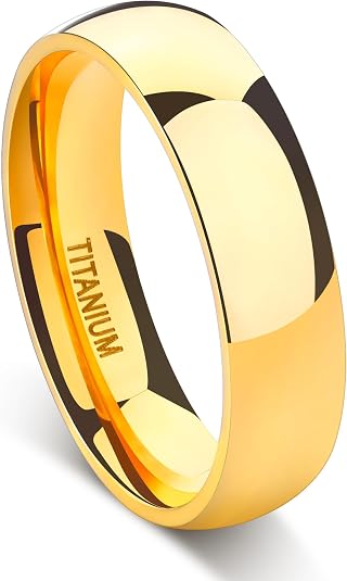 Anillo Tigrade dorado, titanio, cúpula plana, altamente pulido, anillo de matrimonio de ajuste cómodo