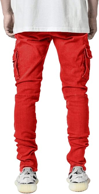 HUNGSON Pantalones de mezclilla elásticos ajustados de corte slim para hombre