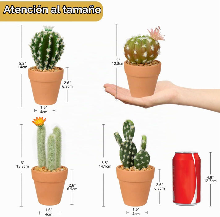 Oairse Mini plantas artificiales de cactus en macetas de terracota, 4 piezas