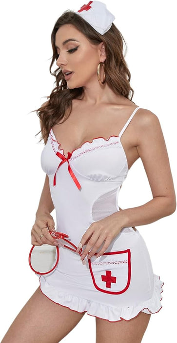 Conjunto sexy de enfermera para mujer con accesorios incluidos