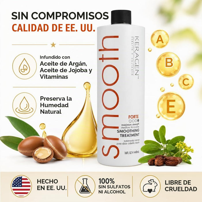 KERAGEN Tratamiento capilar de queratina alisadora brasileña Forte, sin sulfatos 448ml