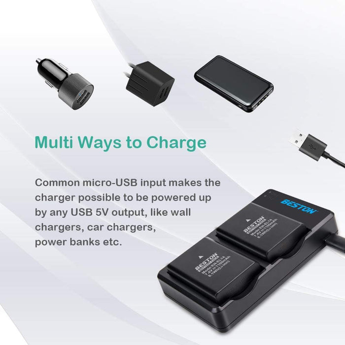 BESTON Paquete de 2 baterías EN-EL14 / EN-EL14a y cargador USB rápido compatible con Nikon