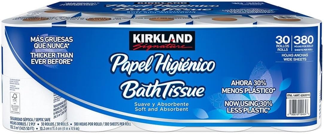 Kirkland Signature Bath Tissue, 2 capas, 425 hojas, 30 rollos