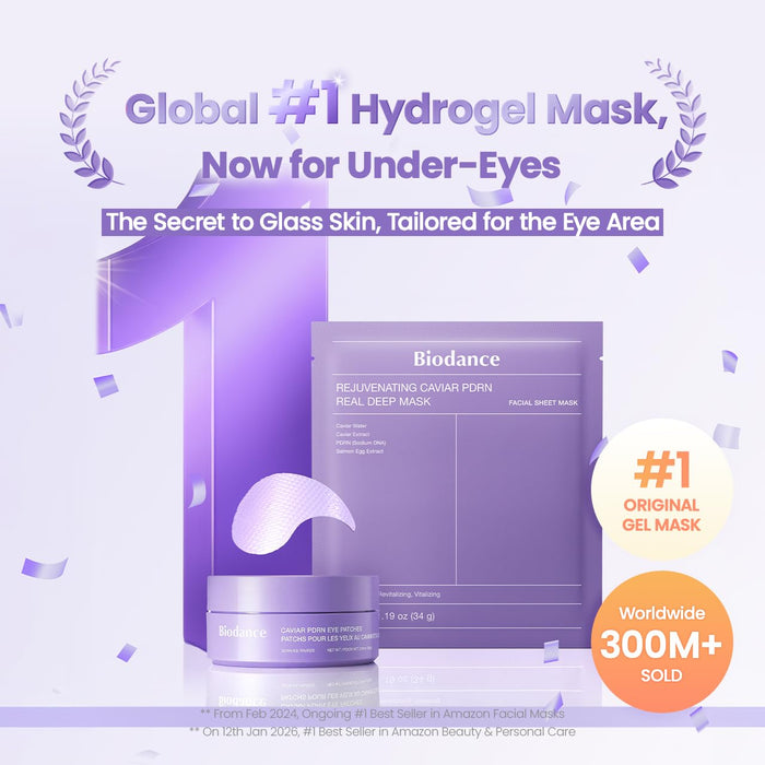 BIODANCE Parches de hidrogel para ojos debajo de los ojos, caviar PDRN, deshinchamiento y bolsas para los ojos (30 pares)