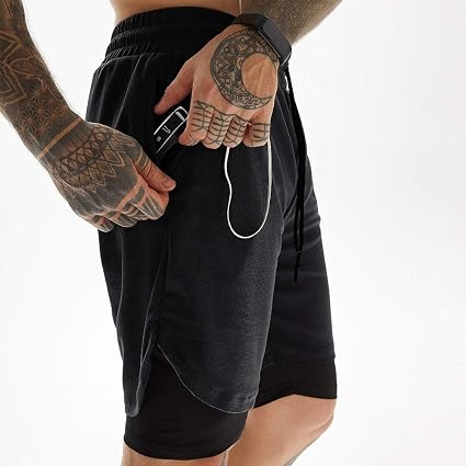 JWJ pantalones cortos 2 en 1 para correr, de secado rápido, para hombre