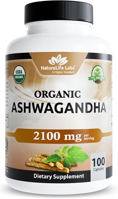 Organic Ashwagandha 100 cápsulas de vegetarianas, 100% puro extracto orgánico