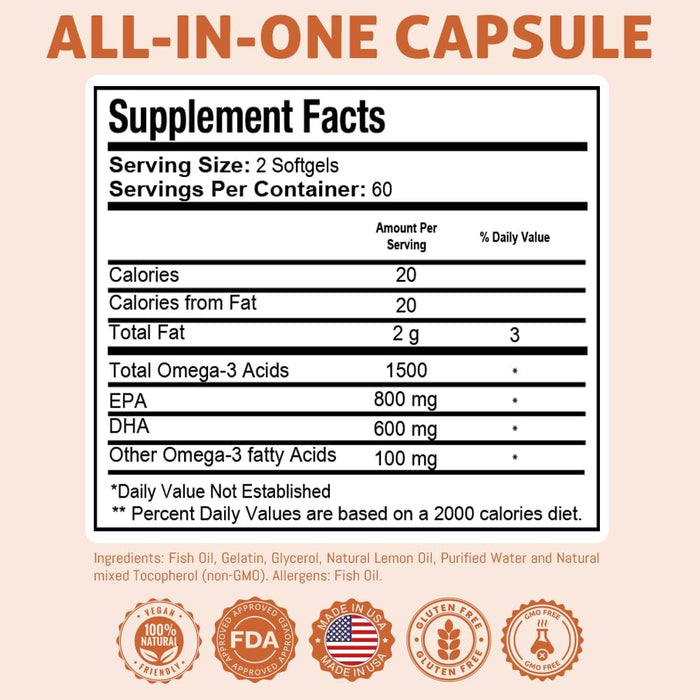Health Dose Aceite de pescado Omega 3 de 2000 mg – Cápsulas blandas con sabor a limón