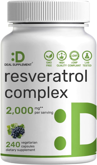 Complejo de resveratrol 2,000 mg, 240 cápsulas vegetales