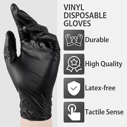 100 guantes desechables negros, de vinilo cómodos unisex (L, negro)