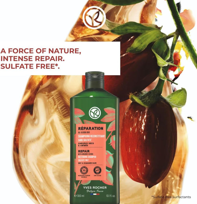 Yves Rocher Champú reparador para cabello seco o dañado con aceite de jojoba orgánico