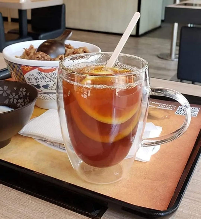Pack de 2 Taza de vidrio con aislamiento térmico de doble pared de 12 oz
