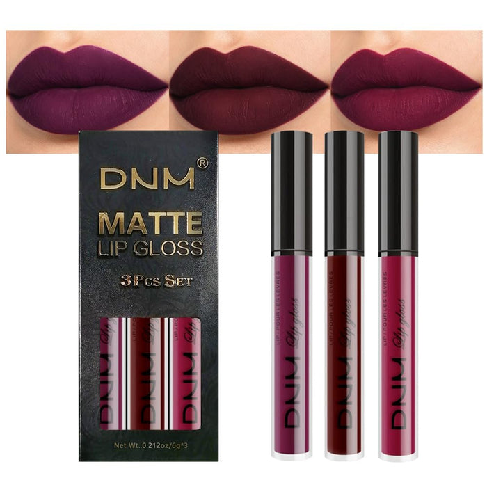 Juego de 3 lápices labiales líquidos color rojo oscuro, morado, ciruela, mate, para mujer