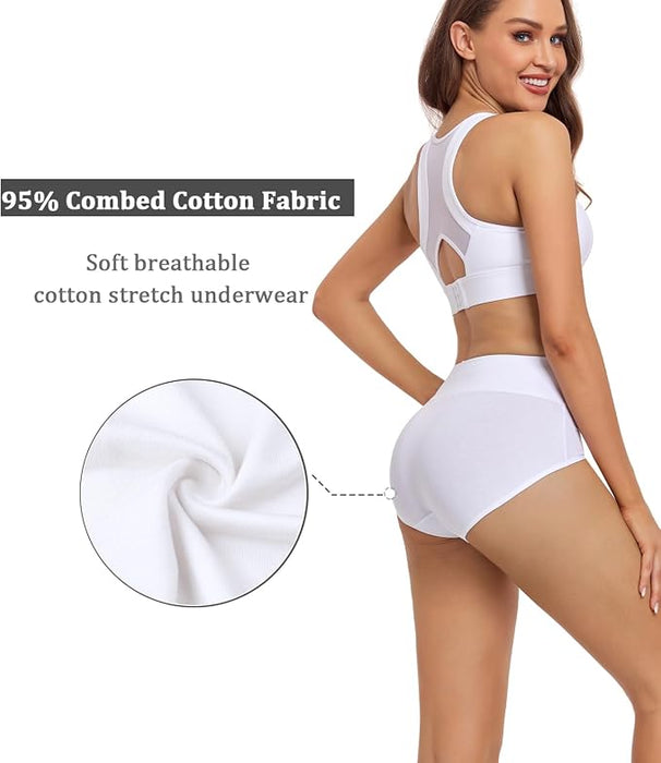 wirarpa Ropa interior para mujer, de cintura alta, de algodón, suave, cobertura completa, paquete de 5 unidades
