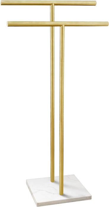 Toallero de pie de 40 pulgadas para baño, diseño en forma de doble T  con base de diseño de mármol
