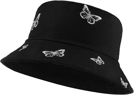 Umeepar Sombrero de pescador con bordado de mariposa, reversible, para mujeres