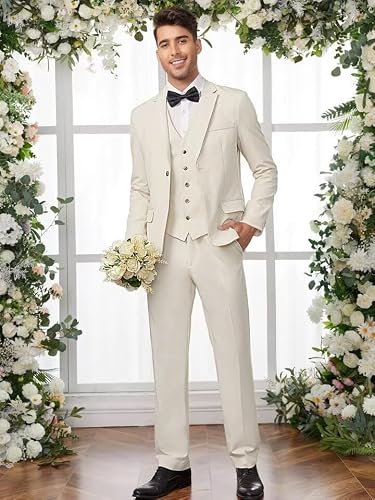 Conjunto de traje de 3pcs para hombre, chaqueta de botonadura simple, chaleco y pantalón de ajuste delgado