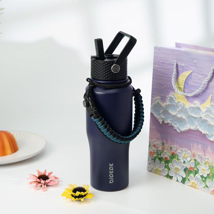 BJPKPK - Botellas de agua aisladas con tapa de popote, botella de agua de metal de 40 onzas