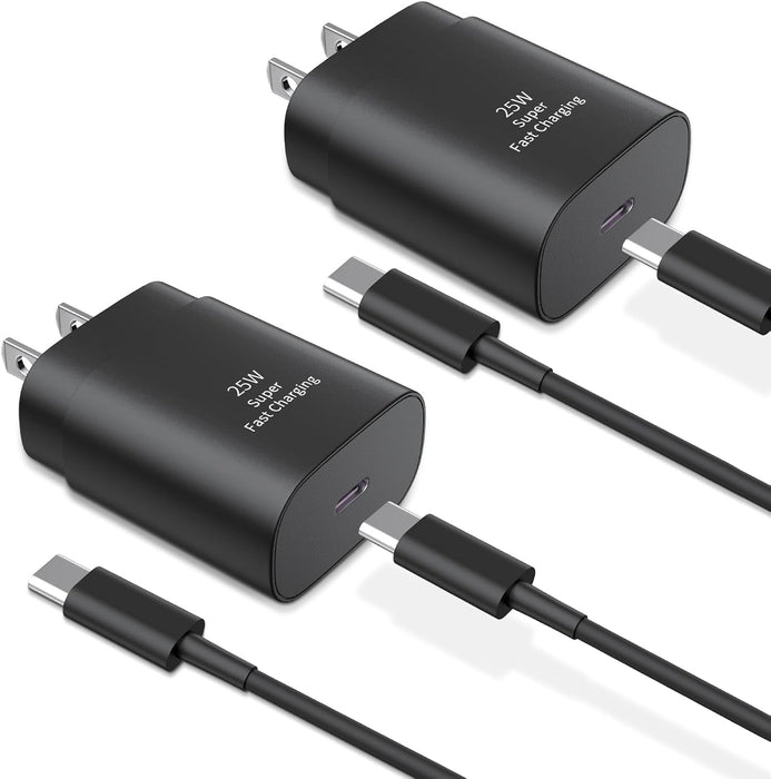 Cargador tipo C de carga rápida, paquete de 2 cargadores USB C de 25 W con cable de 1,8 m.