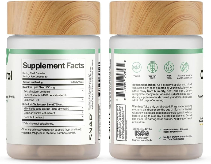 Snap Supplements Paquete de suplementos para la salud del hígado y el colesterol, 60 Capsulas