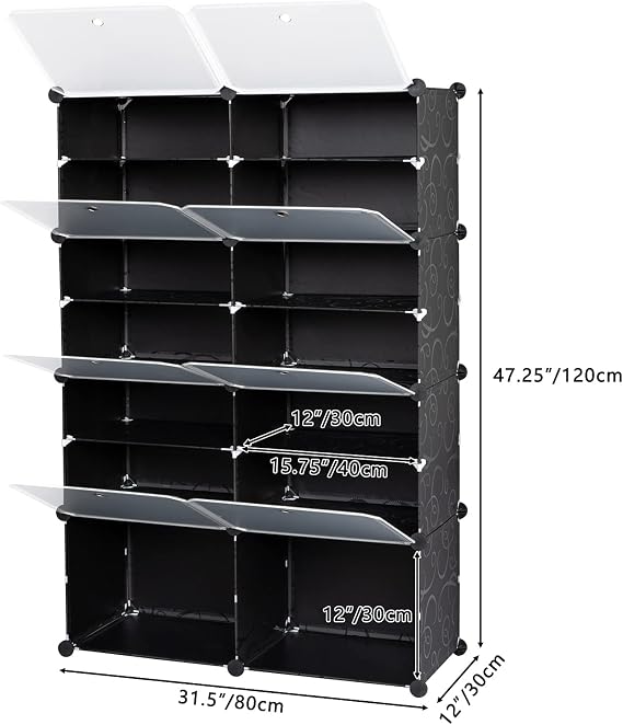 Zapatero de plástico, portátil, de 8 puertas, con capacidad para 28 pares de zapatos