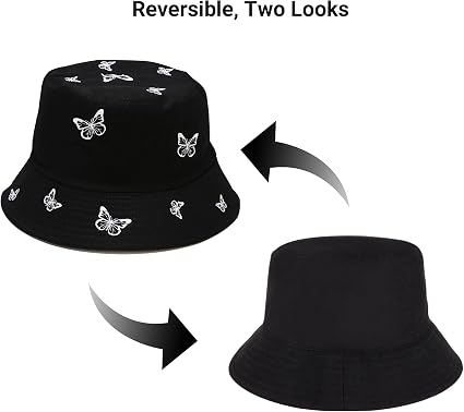 Umeepar Sombrero de pescador con bordado de mariposa, reversible, para mujeres