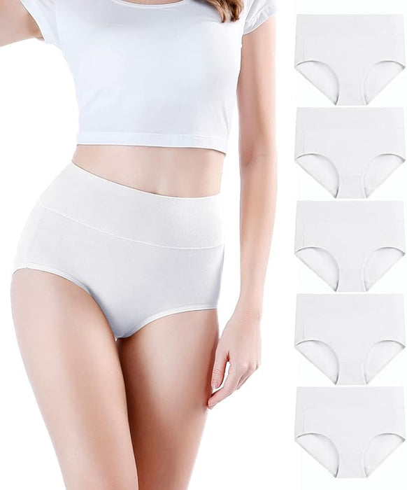 wirarpa Ropa interior para mujer, de cintura alta, de algodón, suave, cobertura completa, paquete de 5 unidades